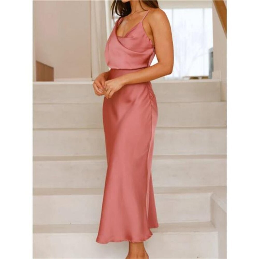 Satin Asymmetrical Midi Dress - Picture 7 of 16